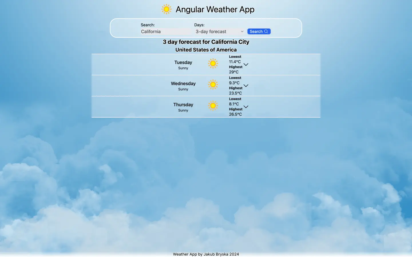 Drugi zrzut ekranu projektuAngular-weatherapp